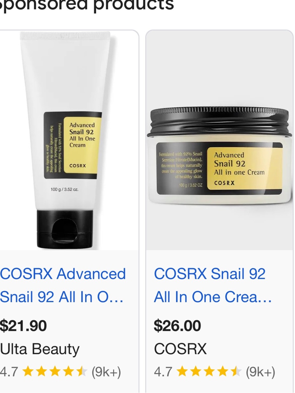 2 pack COSRX Advanced Snail Skincare Duo - White & Yellow Packaging